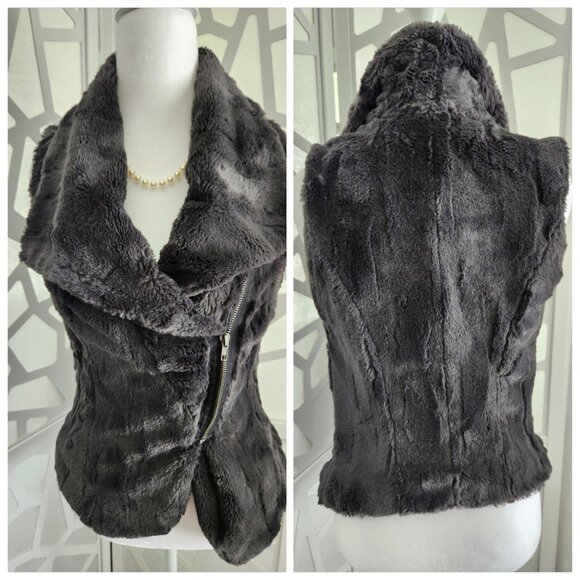 Faux Fur Vest - Dark Grey Beautiful Large Collar - Picture 2 of 10